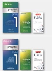 EŞ PAKETİ  {1Ay} ( 1 adet Prevital Man 1, 2 adet Omega Active, 2 adet Flora, 1 adet Prenatal Woman 1 Active)