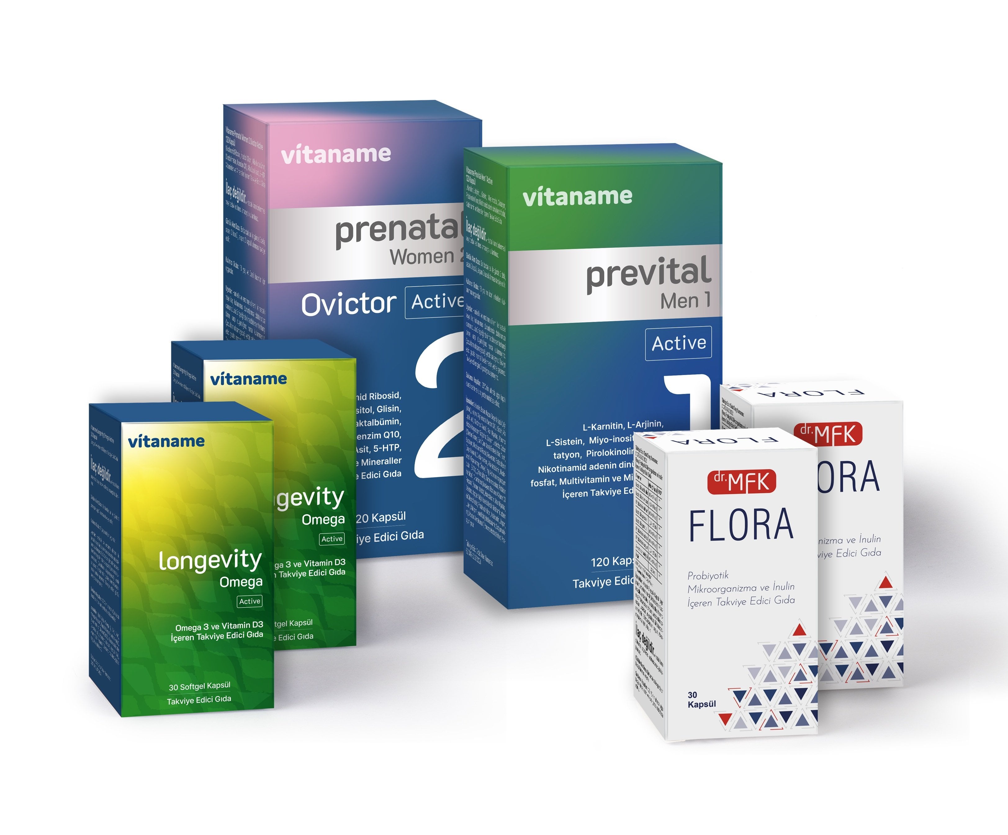 EŞ PAKETİ 2   {OVİCTOR }. 1 AY (1 adet Prevital Man 1, 2 adet Omega Active, 2 adet Flora, 1 adet Prenatal Woman 2 Ovictor)