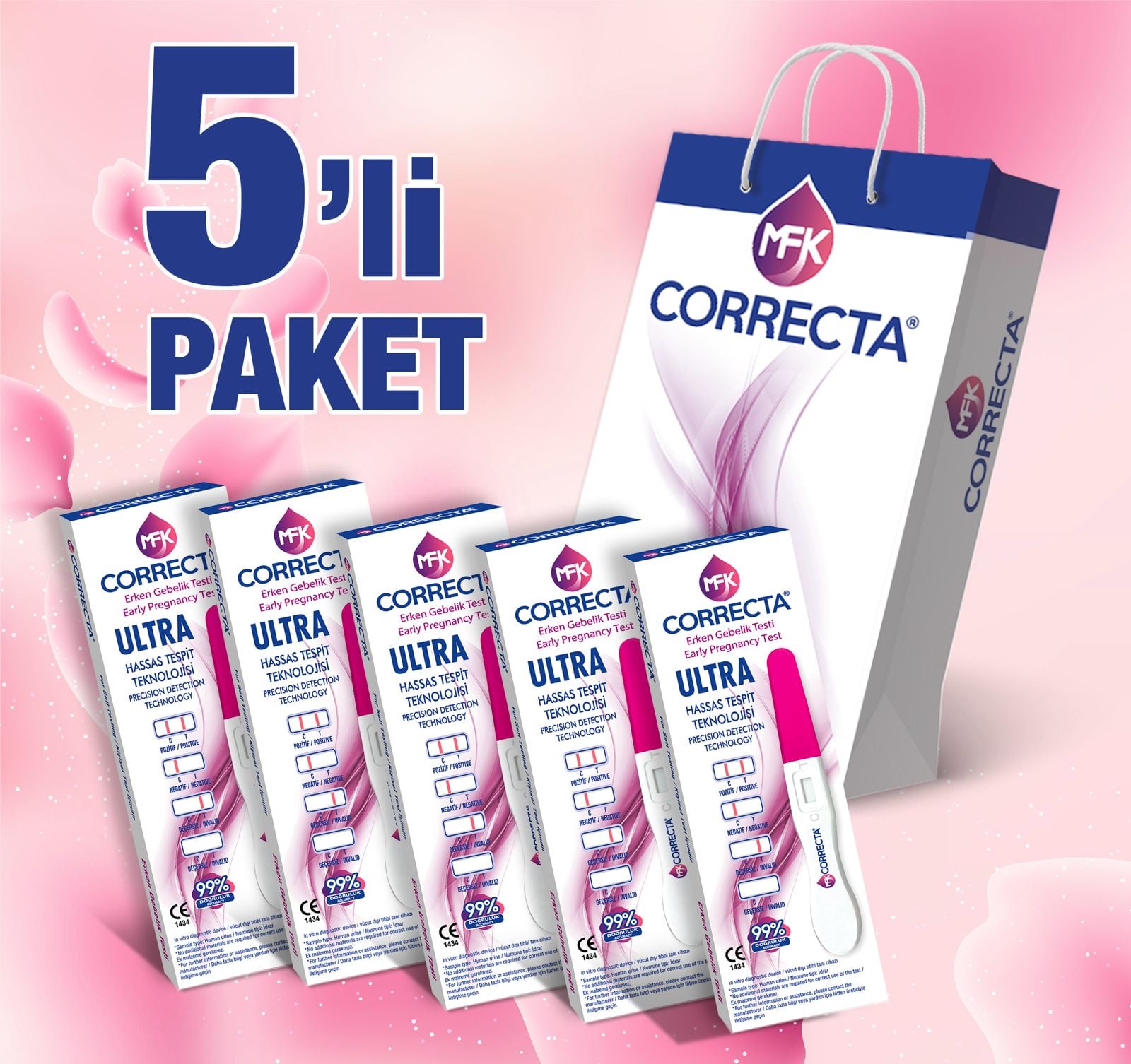 Correcta Ultra Erken Gebelik Testi 5'li Ekonomi Paketi - Düzenli Takip ve Hızlı Sonuç