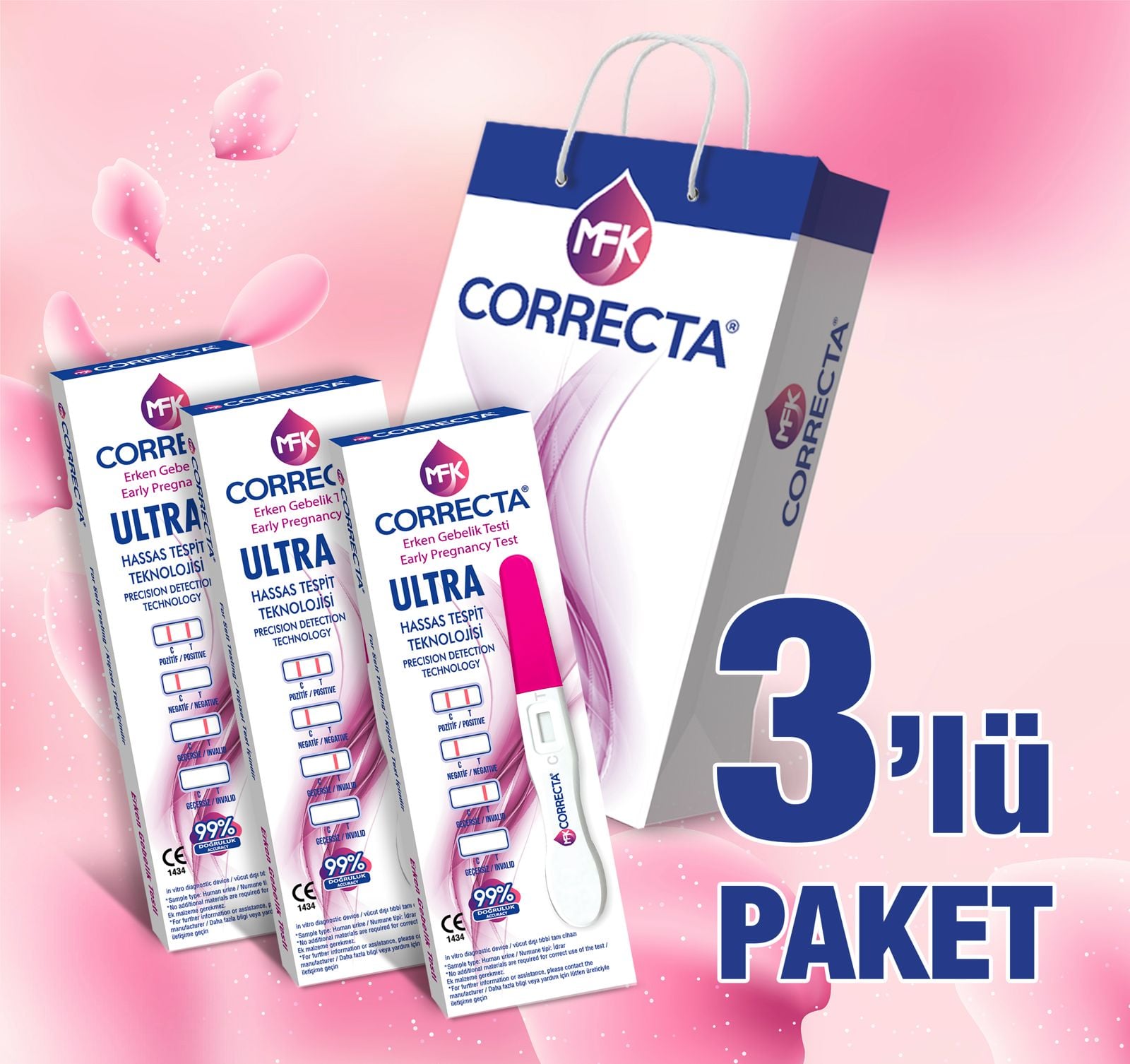 Correcta Ultra Erken Gebelik Testi 3'lü Paket - Erken Takip ve Yüksek Hassasiyet