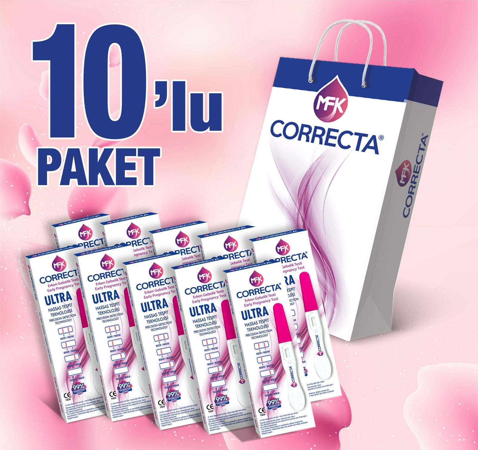 Correcta Ultra Erken Gebelik Testi 10'lu Süper Fırsat Paketi - Kesintisiz Takip & Ultra Hassasiyet