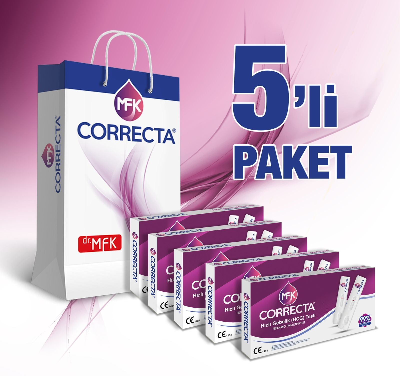 Correcta Hızlı Gebelik (HCG) Testi 5'li Ekonomi Paketi - Düzenli Takip ve Avantajlı Fiyat